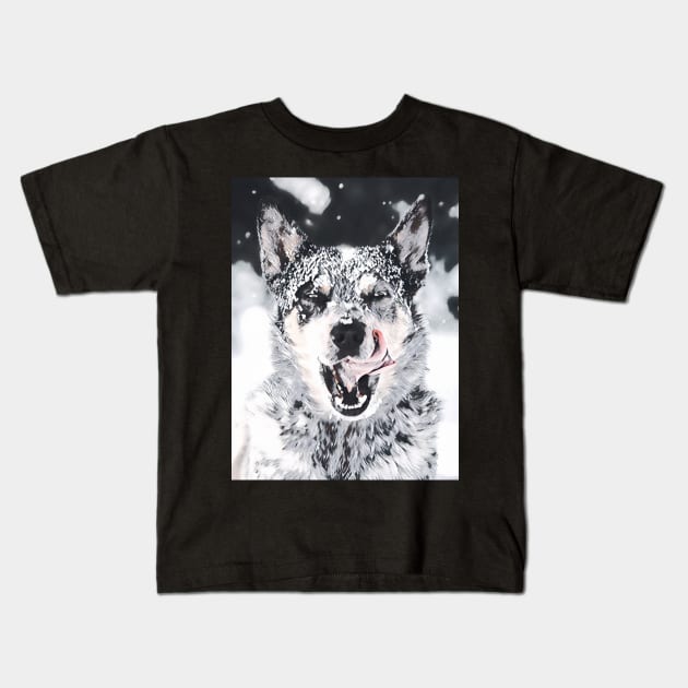 Wolf snow dog Kids T-Shirt by miamia